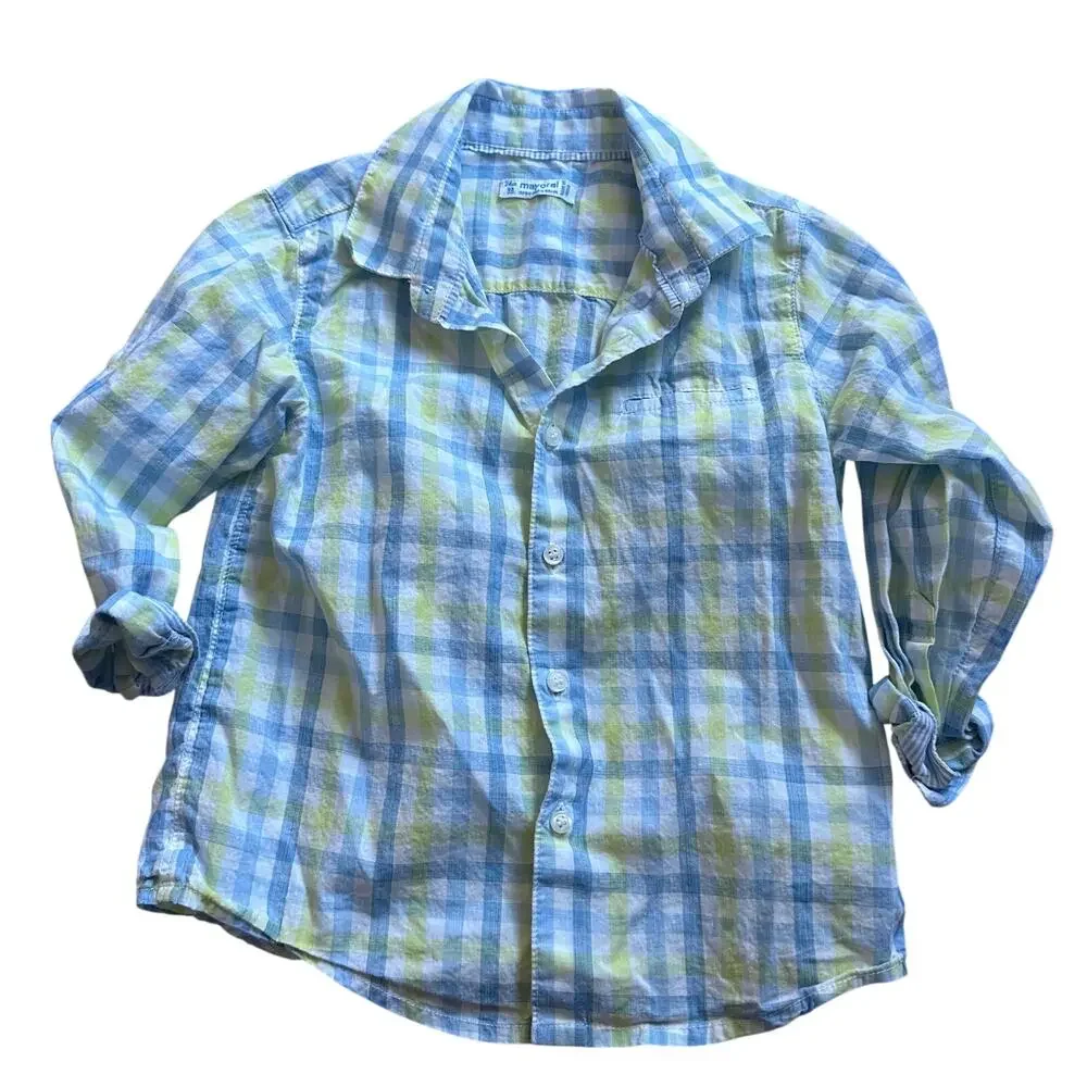 Mayoral Baby Boys Long Sleeve Blue & Yellow Check Shirt
